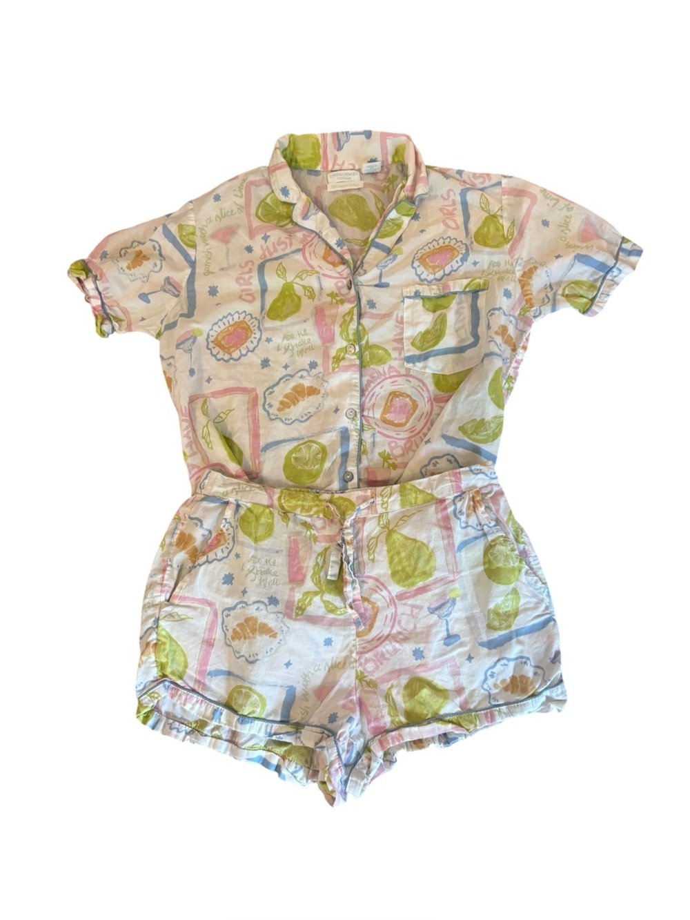 Cynthia Rowley Organic Cotton Pajama Set Womens Small Brunch Novelty Print